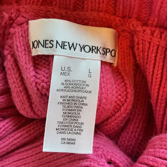 Jones New York Pink Long Sleeve Ribbed Shawl Collar Button Detail Sweater L - Picture 4 of 6